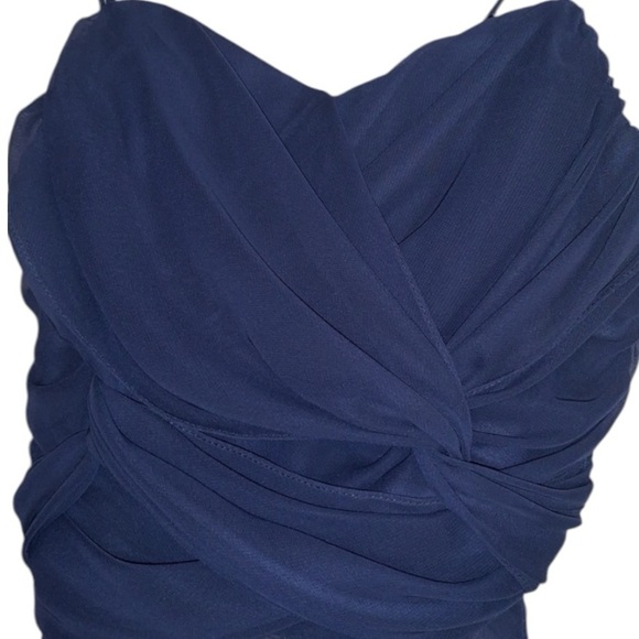 Jim Hjelm Navy Chiffon Maxi Dress Spaghetti Straps Size 8 Twisted Bodice - Picture 5 of 10